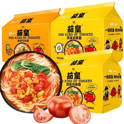 统一茄皇新疆番茄鸡蛋面方便面袋装整箱西红柿泡面袋装批发